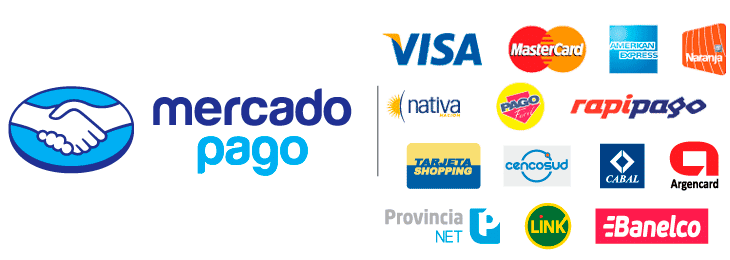 Aceptamos todas las tarjetas de credito y debito, cobramos por MercadoPago